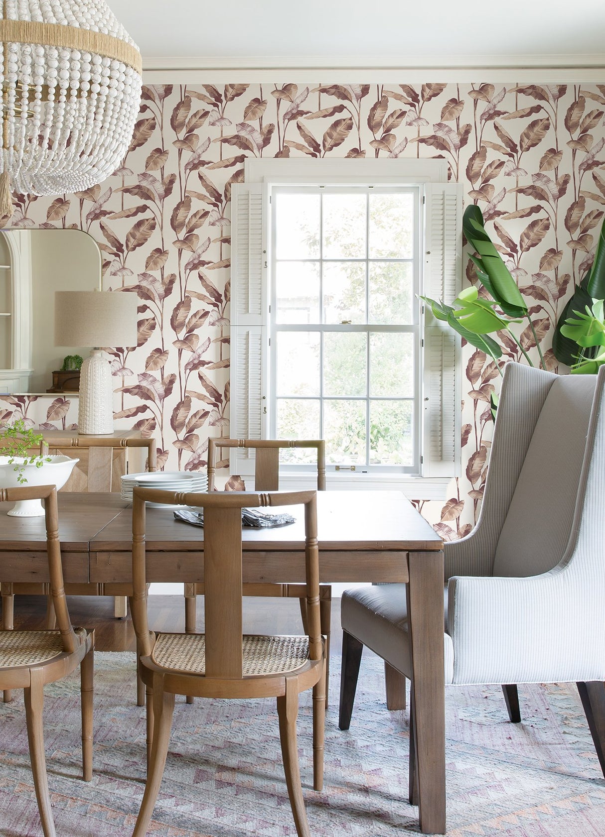 Mauve Banana Leaf Peel & Stick Wallpaper with Botanical Leaves Motif - NuWallpaper NUS4902