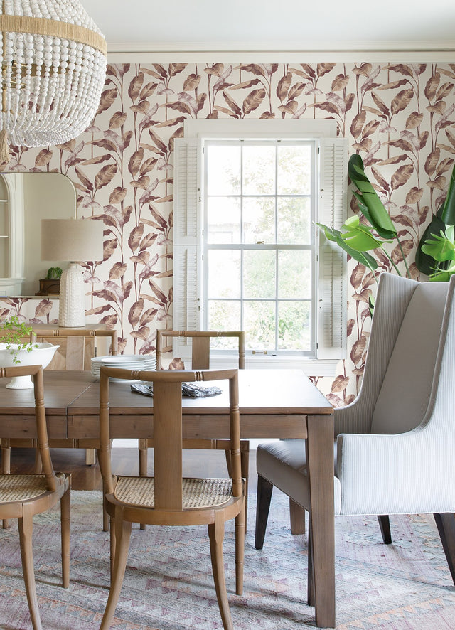 Mauve Banana Leaf Peel & Stick Wallpaper with Botanical Leaves Motif - NuWallpaper NUS4902