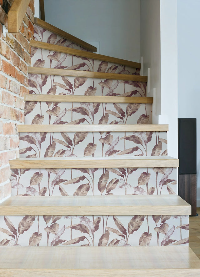 Mauve Banana Leaf Peel & Stick Wallpaper with Botanical Leaves Motif - NuWallpaper NUS4902