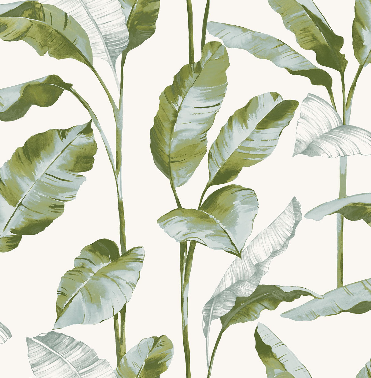 Banana Leaf Green Peel & Stick Wallpaper with Botanical Leaves Pattern, Transitional Style - NuWallpaper NUS4903
