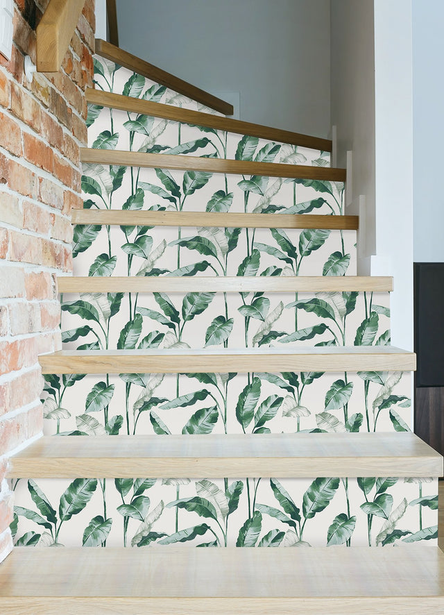 Banana Leaf Teal Peel & Stick Wallpaper with Botanical Leaves Motif - NuWallpaper NUS4904