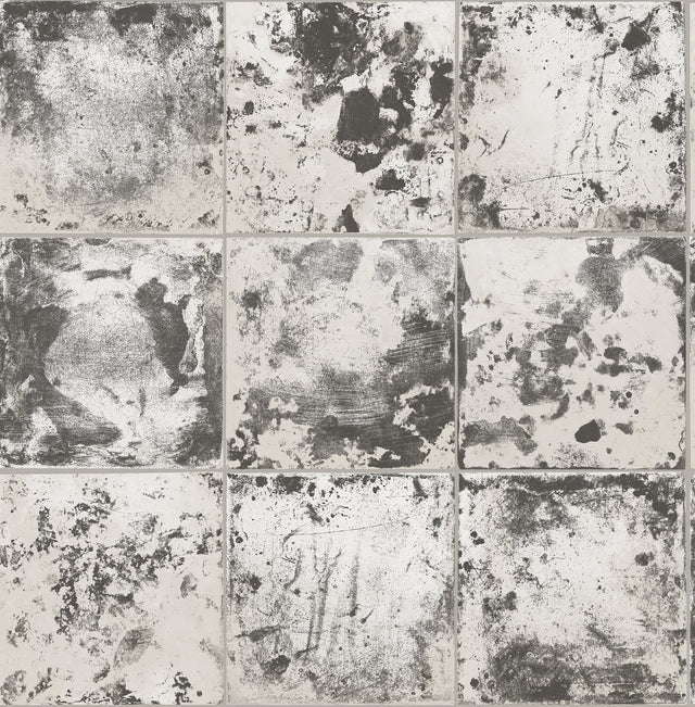Metal Sheet Charcoal Peel & Stick Wallpaper with Industrial Metallic Tile Motif - NuWallpaper NUS4905