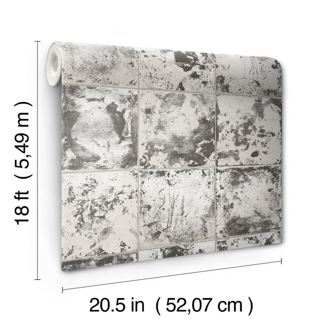Metal Sheet Charcoal Peel & Stick Wallpaper with Industrial Metallic Tile Motif - NuWallpaper NUS4905