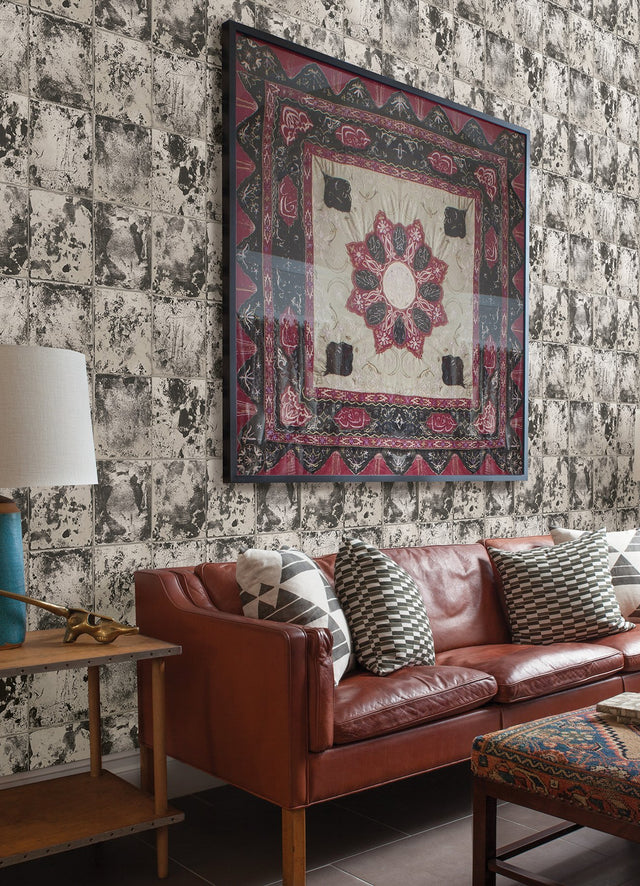 Metal Sheet Charcoal Peel & Stick Wallpaper with Industrial Metallic Tile Motif - NuWallpaper NUS4905