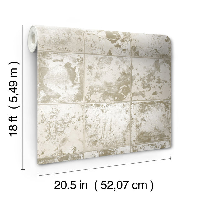 Metal Sheet Silver Peel & Stick Wallpaper with Distressed Tin-Tile Industrial Pattern - NuWallpaper NUS4906