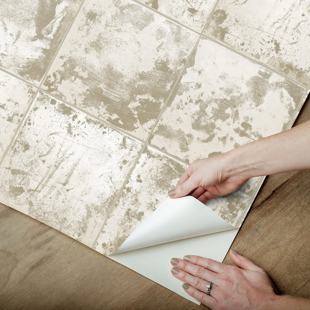 Metal Sheet Silver Peel & Stick Wallpaper with Distressed Tin-Tile Industrial Pattern - NuWallpaper NUS4906