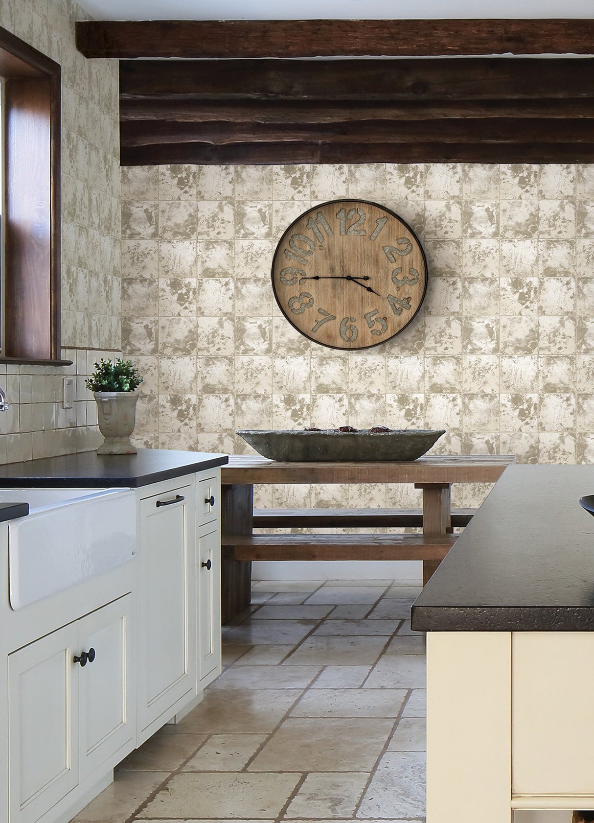 Metal Sheet Silver Peel & Stick Wallpaper with Distressed Tin-Tile Industrial Pattern - NuWallpaper NUS4906