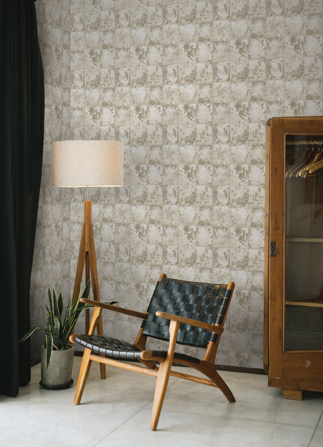 Metal Sheet Silver Peel & Stick Wallpaper with Distressed Tin-Tile Industrial Pattern - NuWallpaper NUS4906