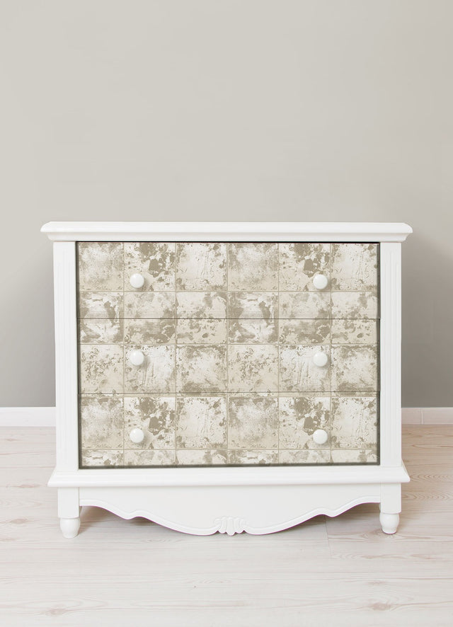 Metal Sheet Silver Peel & Stick Wallpaper with Distressed Tin-Tile Industrial Pattern - NuWallpaper NUS4906