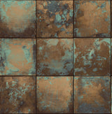 Metal Sheet Copper Peel & Stick Wallpaper with Aged Patina Tile Graphics - NuWallpaper NUS4907