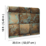 Metal Sheet Copper Peel & Stick Wallpaper with Aged Patina Tile Graphics - NuWallpaper NUS4907