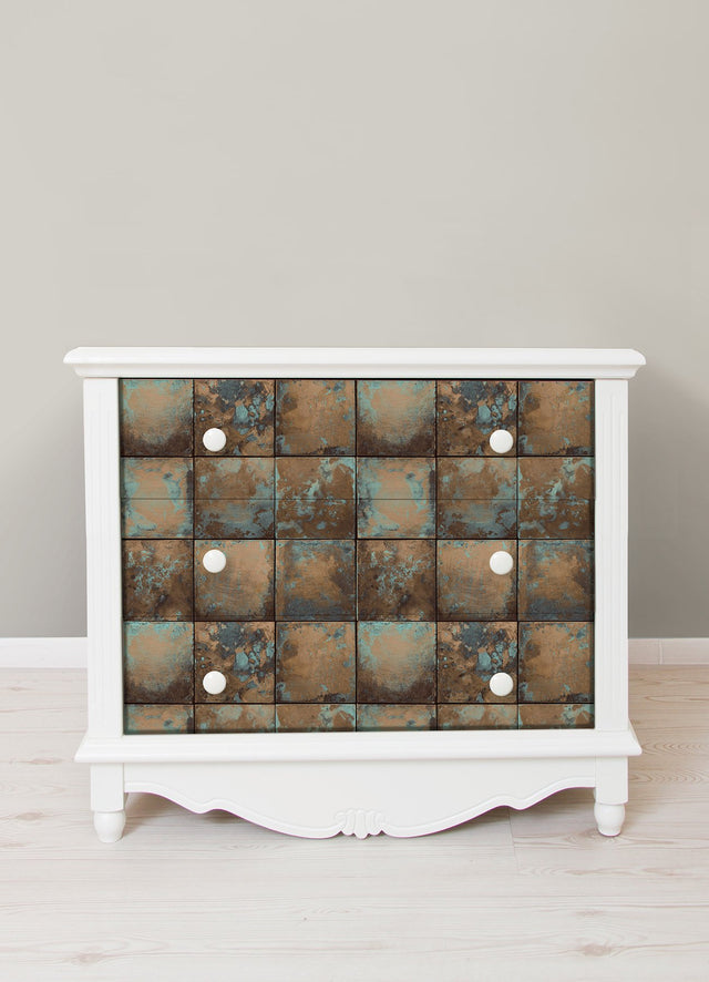 Metal Sheet Copper Peel & Stick Wallpaper with Aged Patina Tile Graphics - NuWallpaper NUS4907