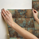 Metal Sheet Copper Peel & Stick Wallpaper with Aged Patina Tile Graphics - NuWallpaper NUS4907