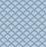 Deco Wave Blue Peel & Stick Wallpaper with Art Deco Scallop Geometric Pattern, Retro Style - NuWallpaper NUS4908