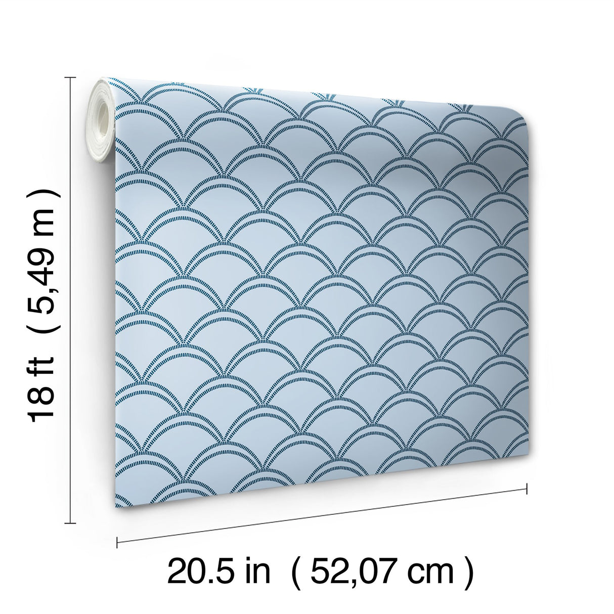 Deco Wave Blue Peel & Stick Wallpaper with Art Deco Scallop Geometric Pattern, Retro Style - NuWallpaper NUS4908