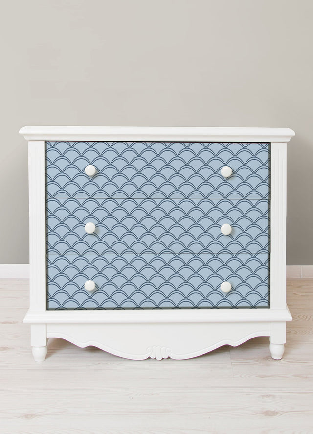 Deco Wave Blue Peel & Stick Wallpaper with Art Deco Scallop Geometric Pattern, Retro Style - NuWallpaper NUS4908