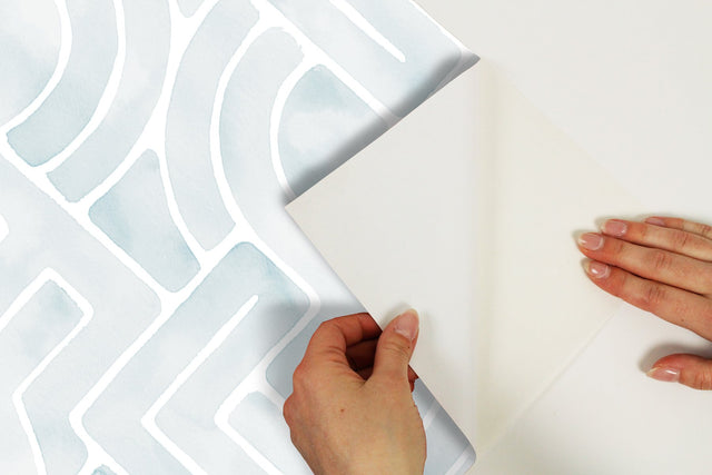 Blythe Blue Peel & Stick Wallpaper with Abstract Geometric Bohemian Pattern - NuWallpaper NUS4934