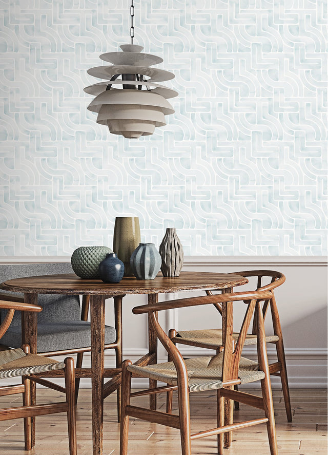 Blythe Blue Peel & Stick Wallpaper with Abstract Geometric Bohemian Pattern - NuWallpaper NUS4934