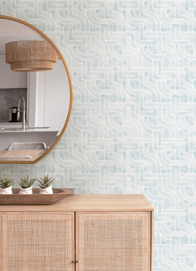 Blythe Blue Peel & Stick Wallpaper with Abstract Geometric Bohemian Pattern - NuWallpaper NUS4934
