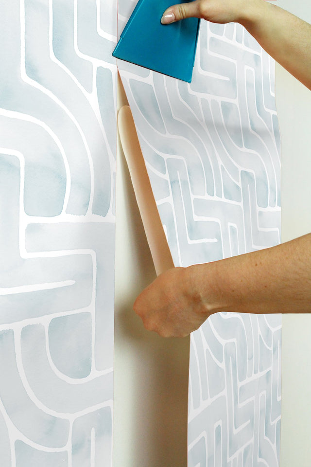 Blythe Blue Peel & Stick Wallpaper with Abstract Geometric Bohemian Pattern - NuWallpaper NUS4934
