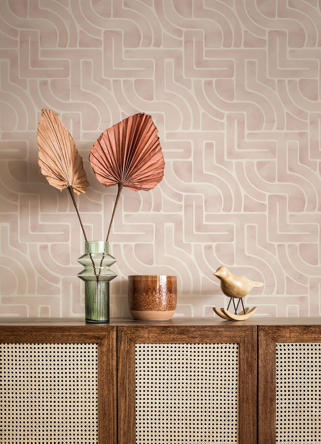 Blythe Blush Peel & Stick Wallpaper with Abstract Geometric Watercolor Motif - NuWallpaper NUS4935