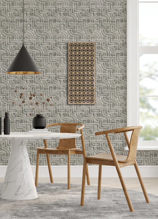 Blythe Grey Peel & Stick Wallpaper with Geometric Abstract Motif - NuWallpaper NUS4936