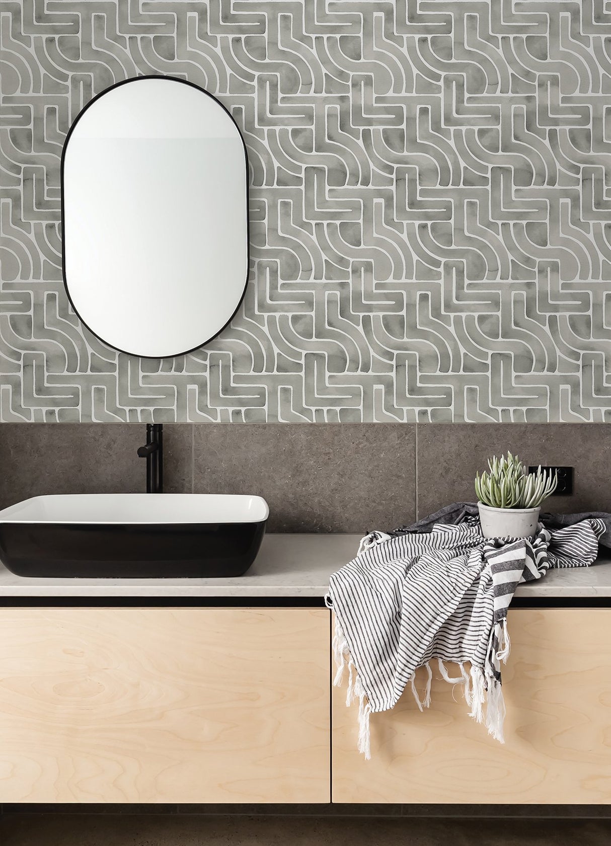 Blythe Grey Peel & Stick Wallpaper with Geometric Abstract Motif - NuWallpaper NUS4936