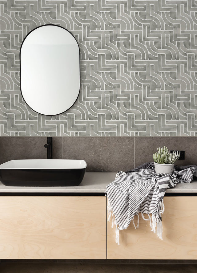 Blythe Grey Peel & Stick Wallpaper with Geometric Abstract Motif - NuWallpaper NUS4936
