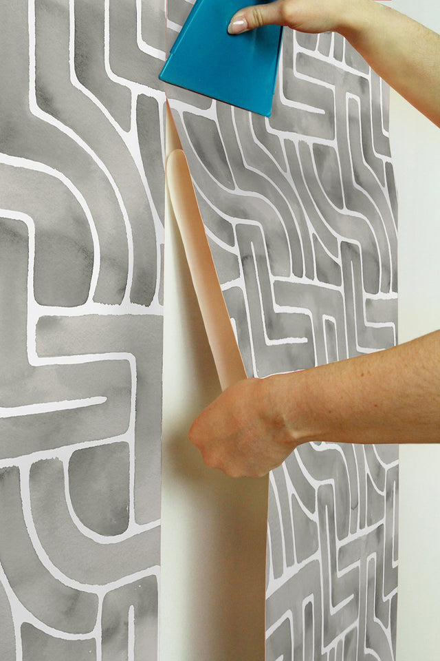 Blythe Grey Peel & Stick Wallpaper with Geometric Abstract Motif - NuWallpaper NUS4936
