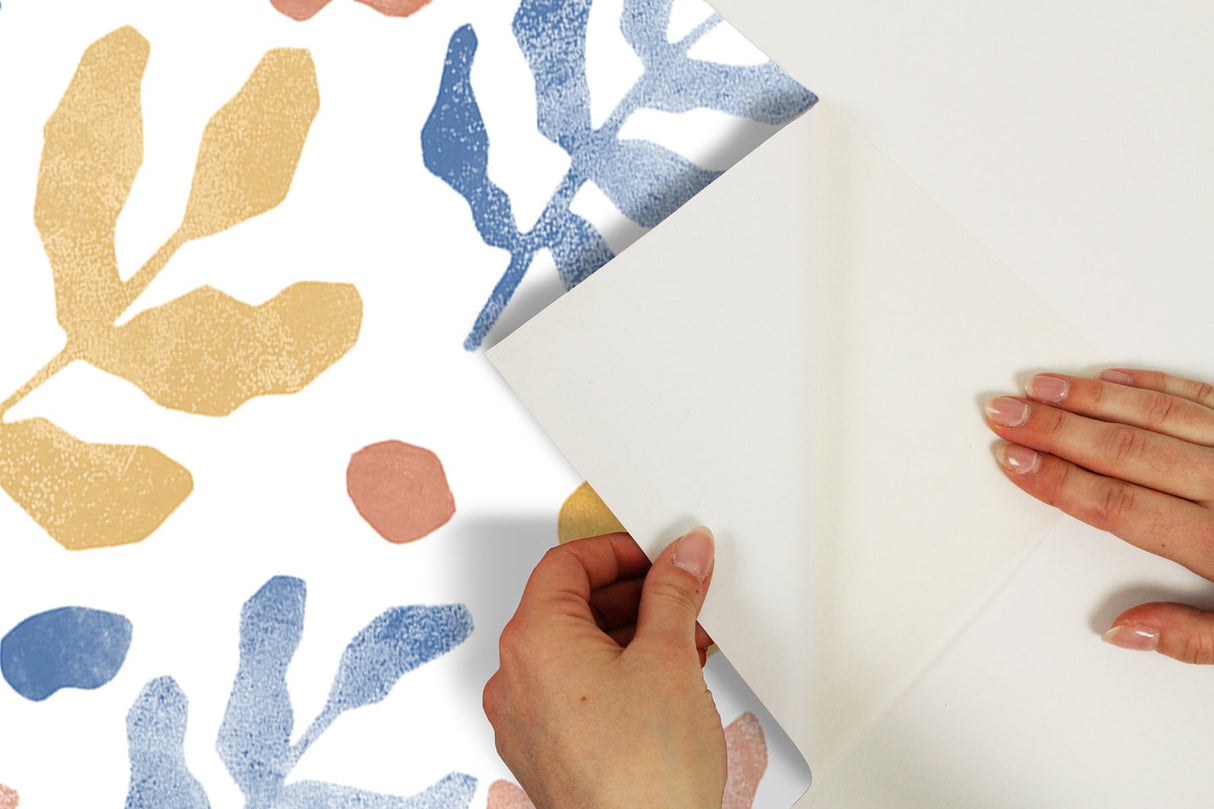 Mira Blue & Orange Peel & Stick Wallpaper with Bohemian Botanical Leaves Pattern - NuWallpaper NUS4938