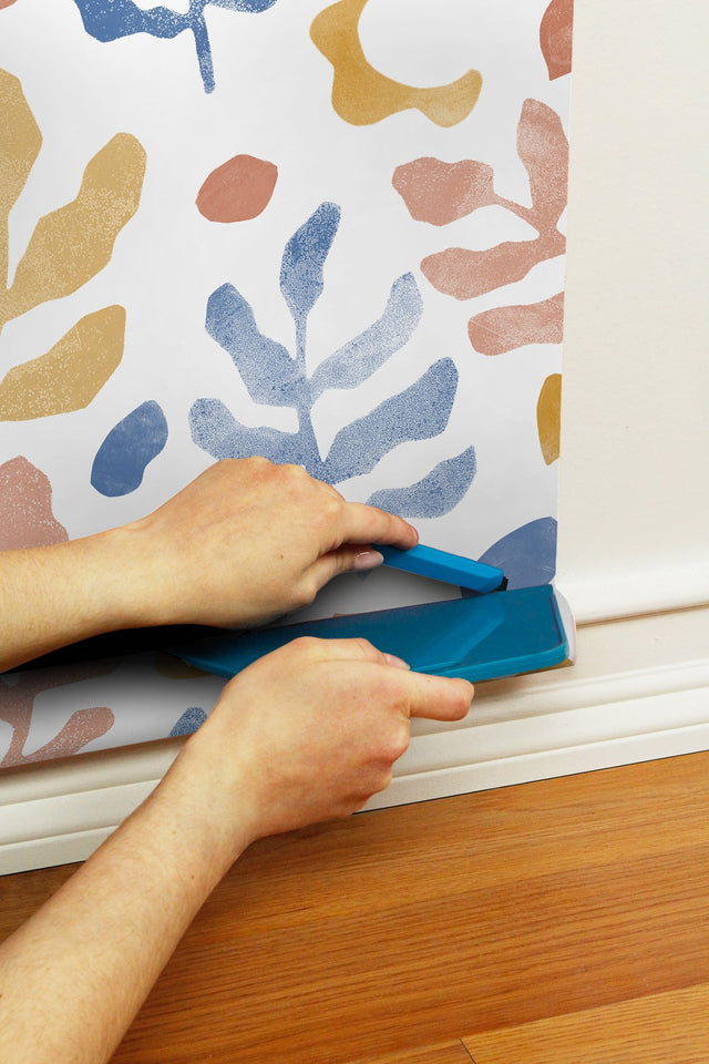 Mira Blue & Orange Peel & Stick Wallpaper with Bohemian Botanical Leaves Pattern - NuWallpaper NUS4938