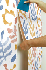 Mira Blue & Orange Peel & Stick Wallpaper with Bohemian Botanical Leaves Pattern - NuWallpaper NUS4938