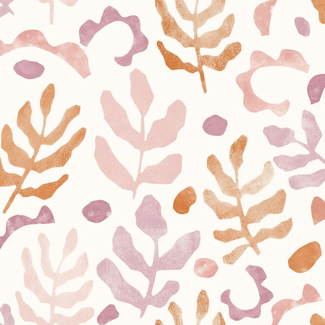 Mira Berry Peel & Stick Wallpaper with Bohemian Botanical Leaf Pattern - NuWallpaper NUS4939