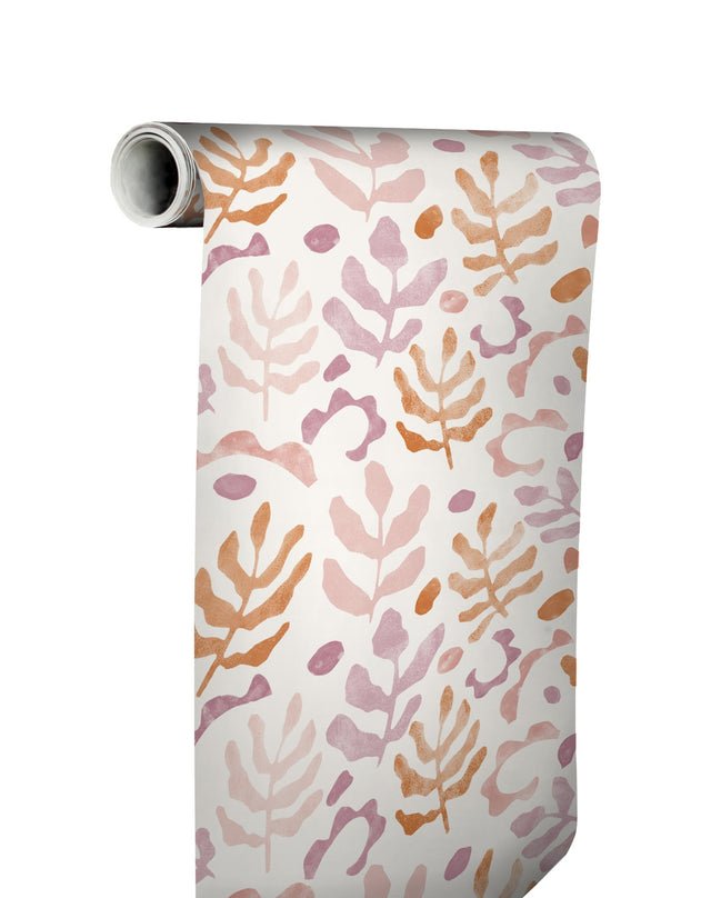 Mira Berry Peel & Stick Wallpaper with Bohemian Botanical Leaf Pattern - NuWallpaper NUS4939