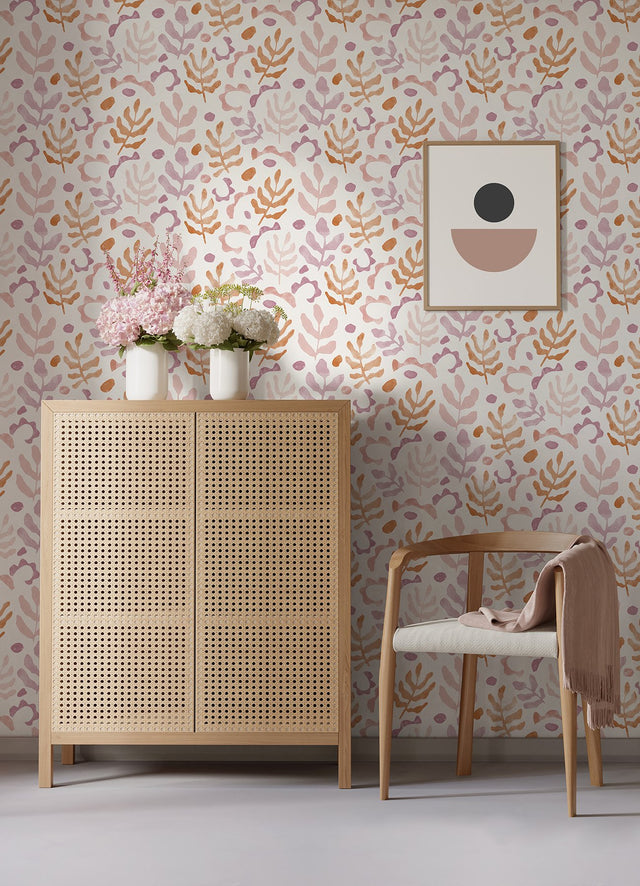Mira Berry Peel & Stick Wallpaper with Bohemian Botanical Leaf Pattern - NuWallpaper NUS4939