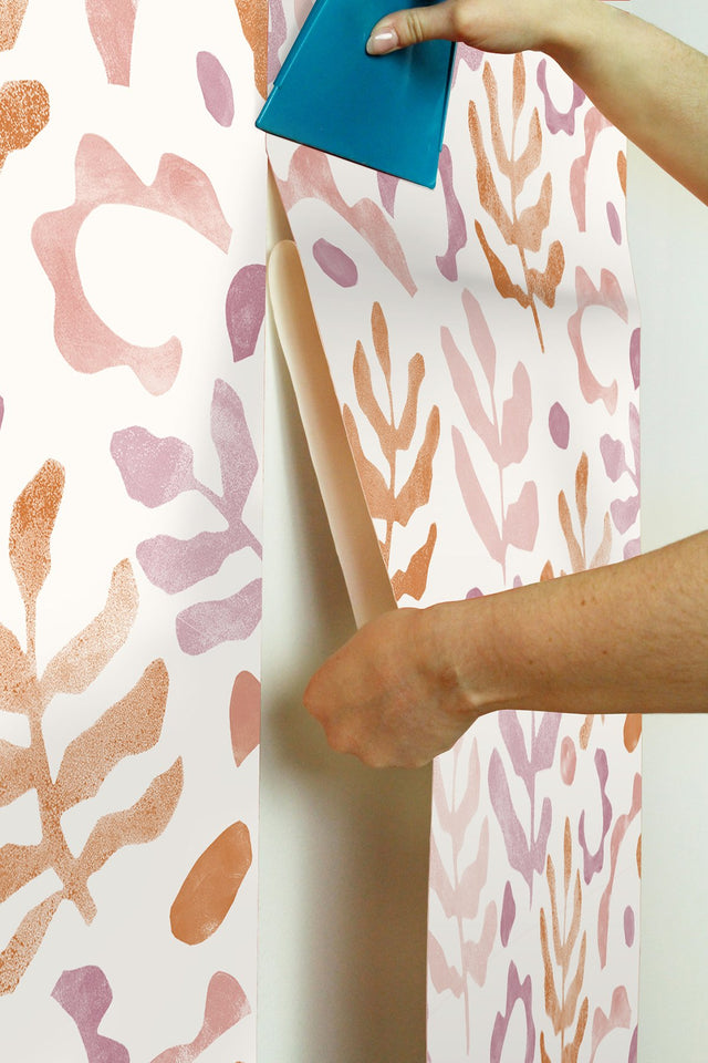 Mira Berry Peel & Stick Wallpaper with Bohemian Botanical Leaf Pattern - NuWallpaper NUS4939