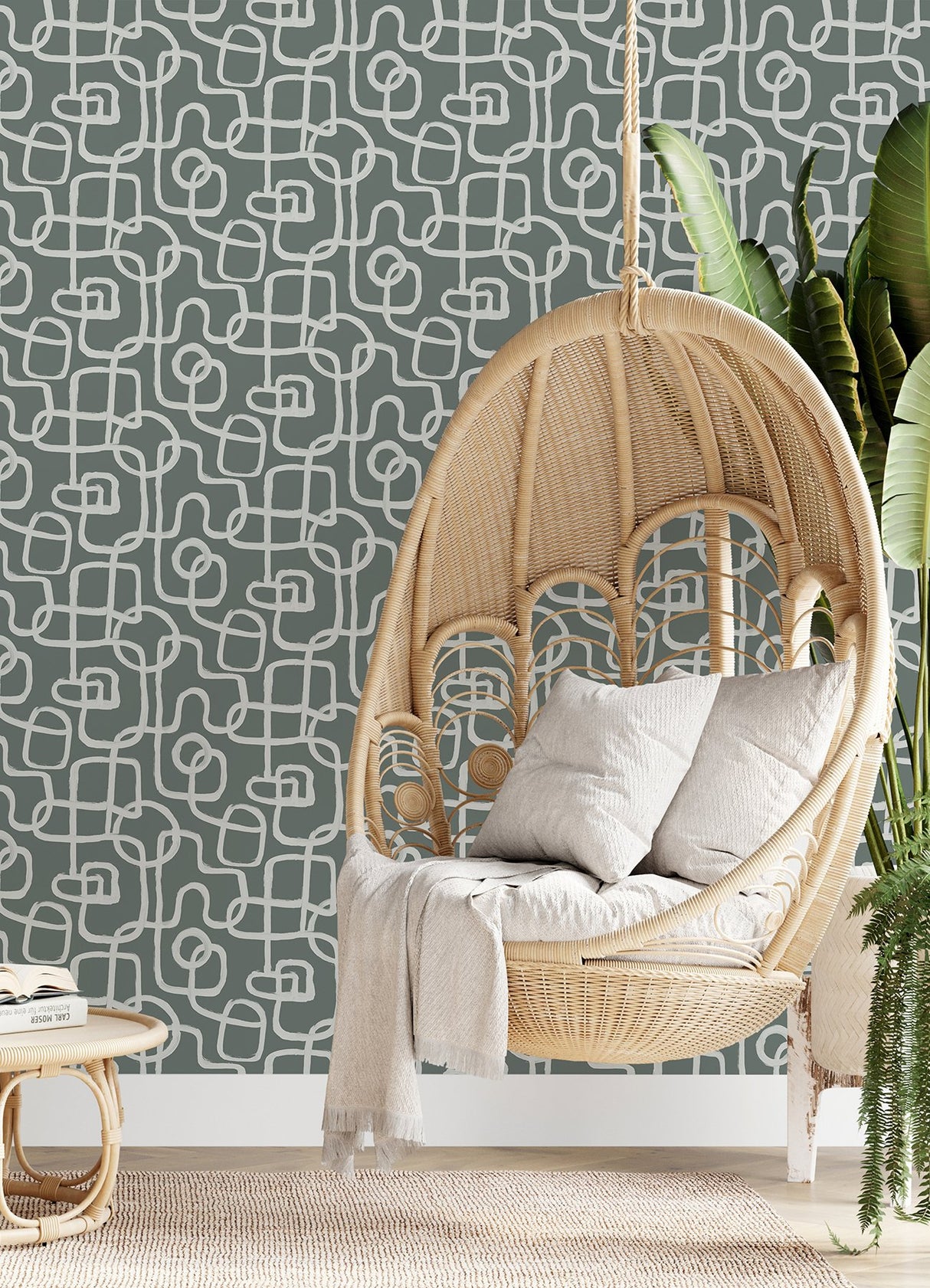 Niko Grey Peel & Stick Wallpaper with Modern Abstract Geometric Looping Motif - NuWallpaper NUS4942