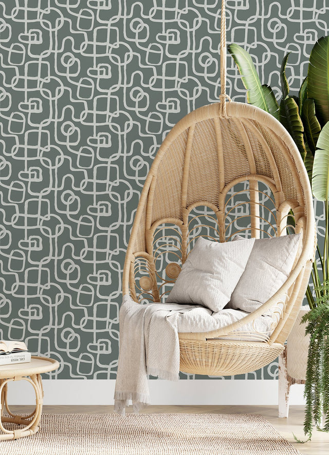 Niko Grey Peel & Stick Wallpaper with Modern Abstract Geometric Looping Motif - NuWallpaper NUS4942