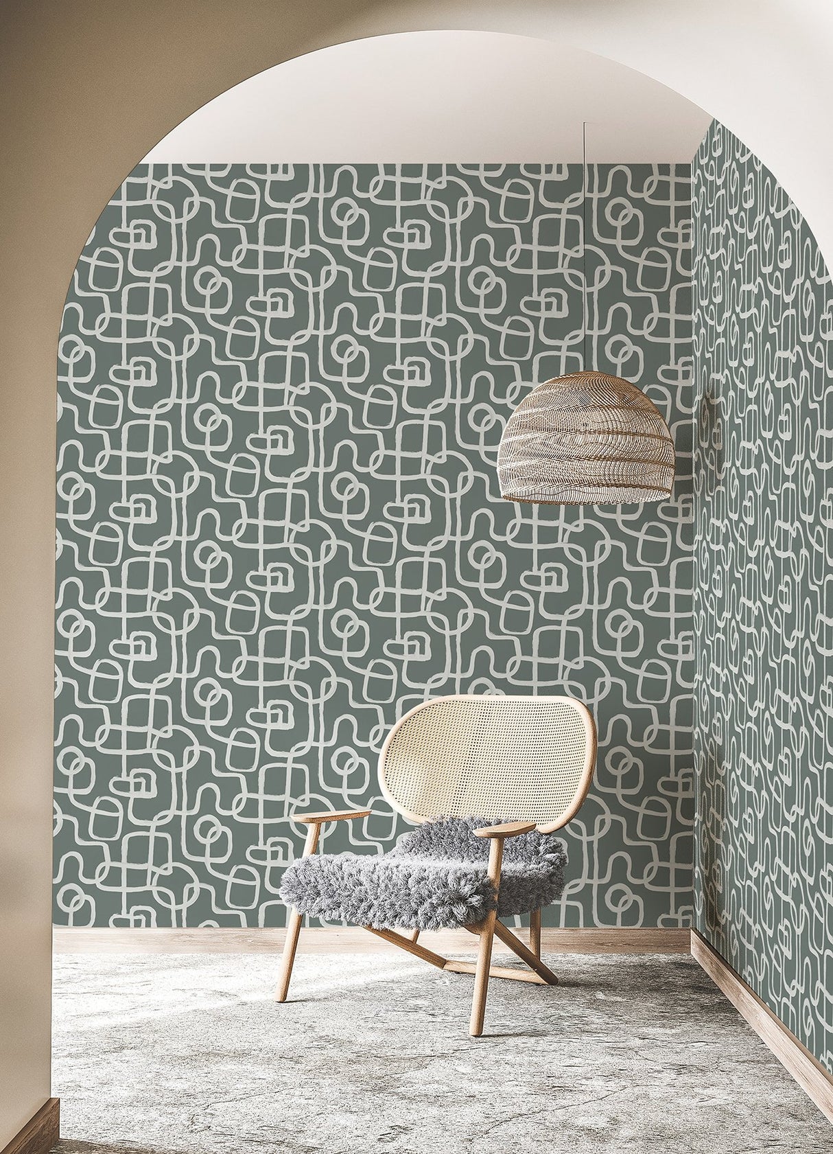 Niko Grey Peel & Stick Wallpaper with Modern Abstract Geometric Looping Motif - NuWallpaper NUS4942