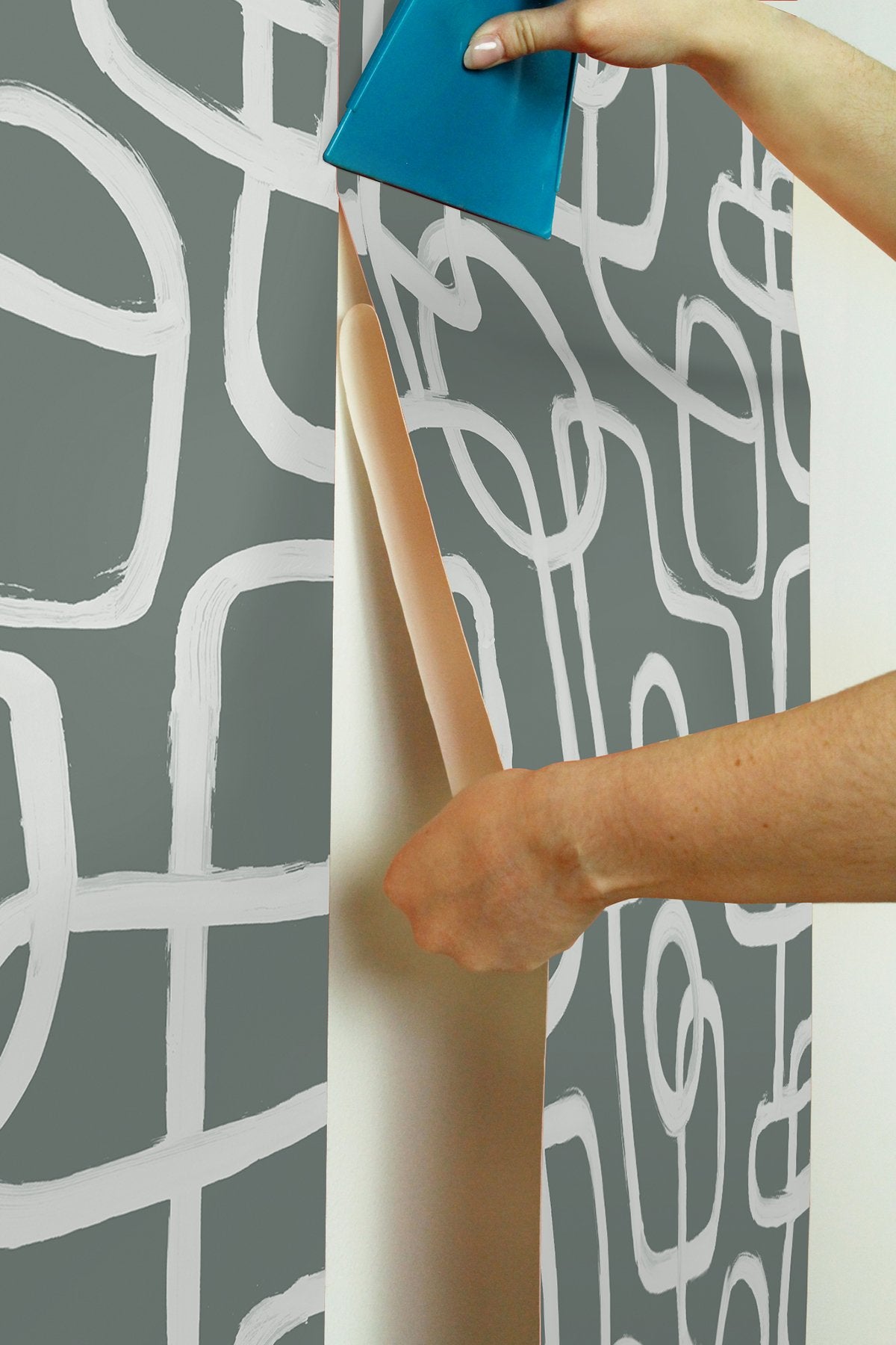 Niko Grey Peel & Stick Wallpaper with Modern Abstract Geometric Looping Motif - NuWallpaper NUS4942