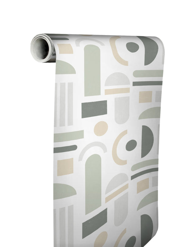 Wiles Sage Peel & Stick Wallpaper with Modern Geometric Abstract Pattern - NuWallpaper NUS4943