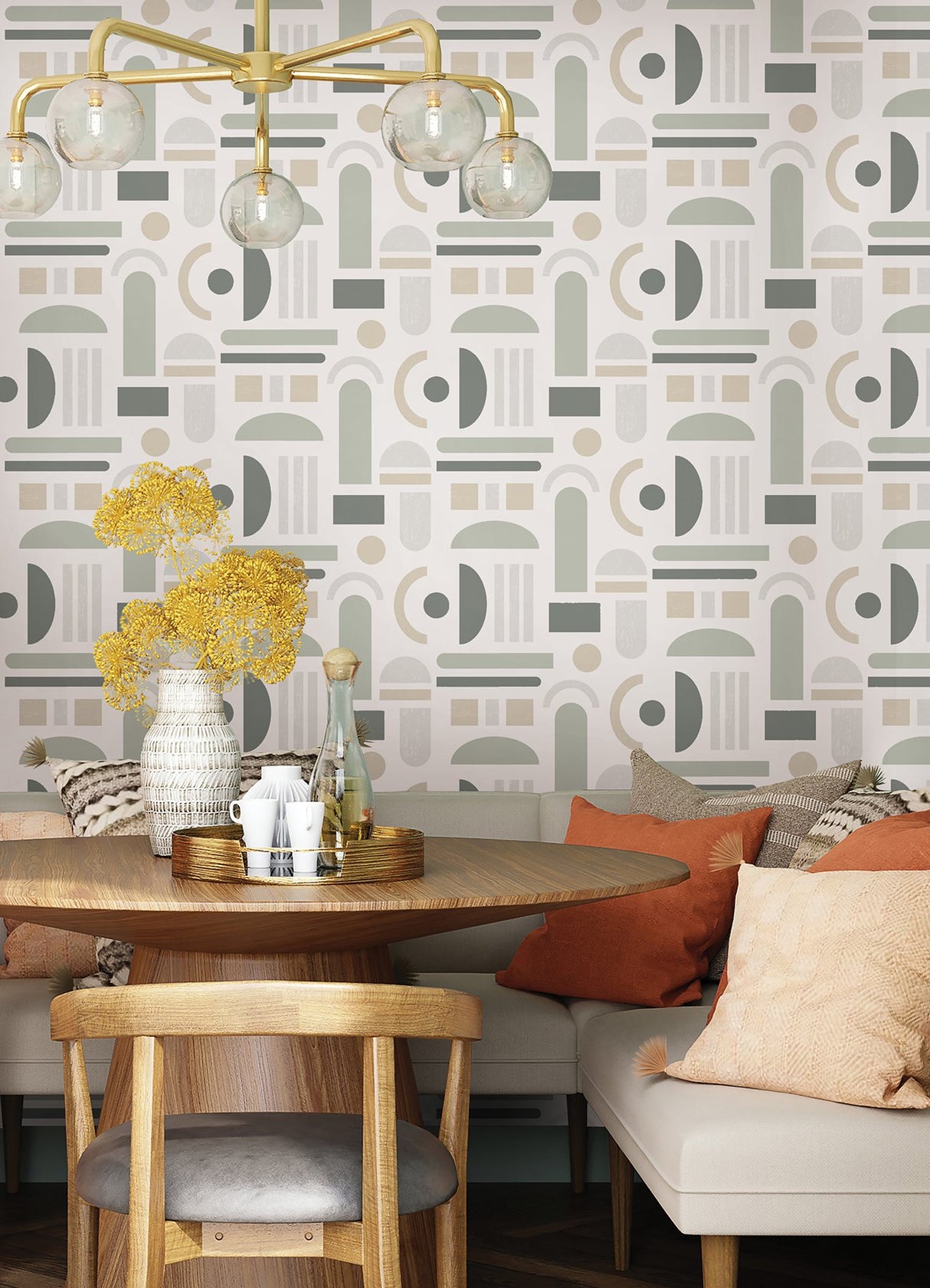 Wiles Sage Peel & Stick Wallpaper with Modern Geometric Abstract Pattern - NuWallpaper NUS4943