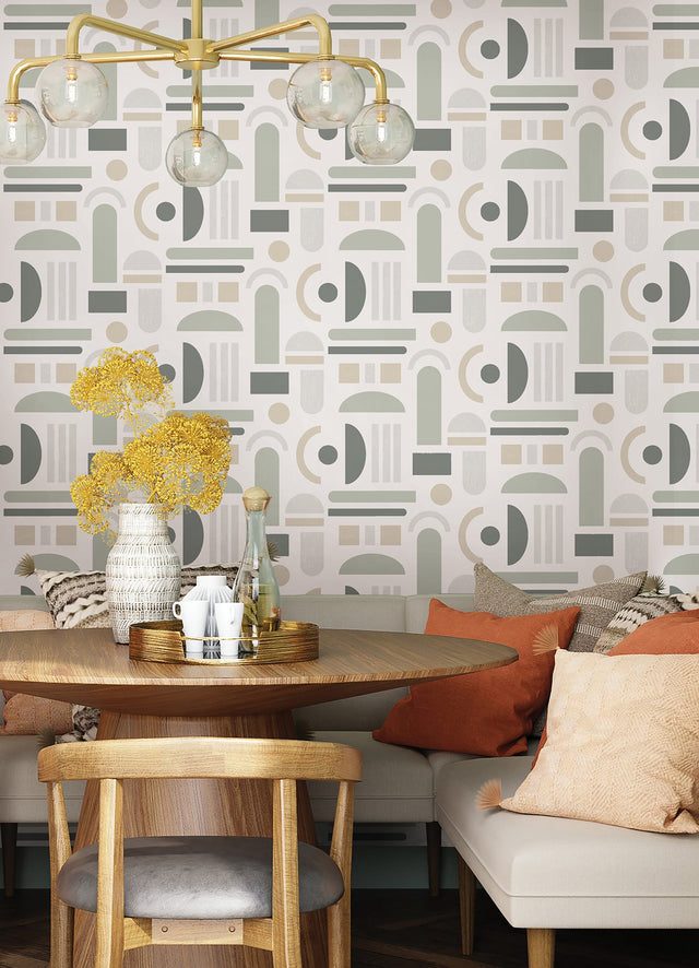 Wiles Sage Peel & Stick Wallpaper with Modern Geometric Abstract Pattern - NuWallpaper NUS4943