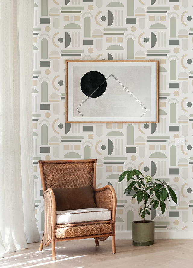 Wiles Sage Peel & Stick Wallpaper with Modern Geometric Abstract Pattern - NuWallpaper NUS4943