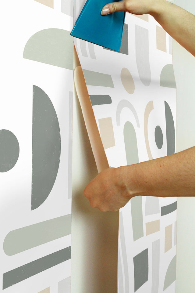 Wiles Sage Peel & Stick Wallpaper with Modern Geometric Abstract Pattern - NuWallpaper NUS4943