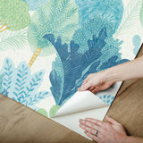 Keilani Teal Peel & Stick Wallpaper with Botanical Trees - NuWallpaper NUS4975