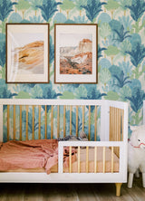 Keilani Teal Peel & Stick Wallpaper with Botanical Trees - NuWallpaper NUS4975