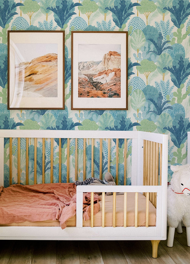 Keilani Teal Peel & Stick Wallpaper with Botanical Trees - NuWallpaper NUS4975