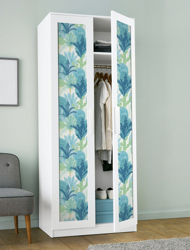 Keilani Teal Peel & Stick Wallpaper with Botanical Trees - NuWallpaper NUS4975