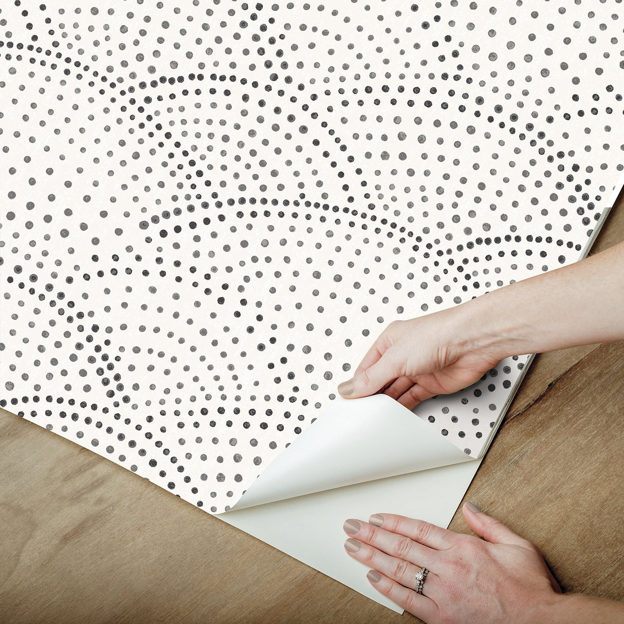 Danton Charcoal Peel & Stick Wallpaper with Whimsical Polka Dots Pattern - NuWallpaper NUS4976